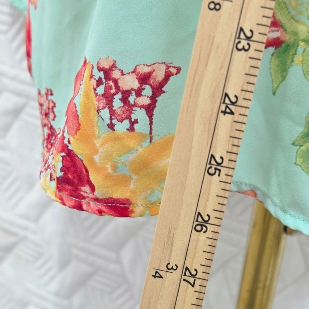 Valerie Stevens Blouse Floral Boho WomenXL Mint Green Mixed Print Balloon Sleeve - Picture 6 of 8